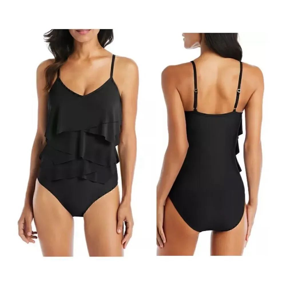 BEYOND CONTROL Women's Solid Citizen Tiered One-Piece Swimsuit